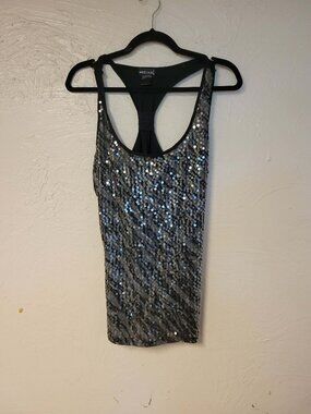 Racerback Sequin Tank Top Wet Seal Womens Large Black Clubwear Glam